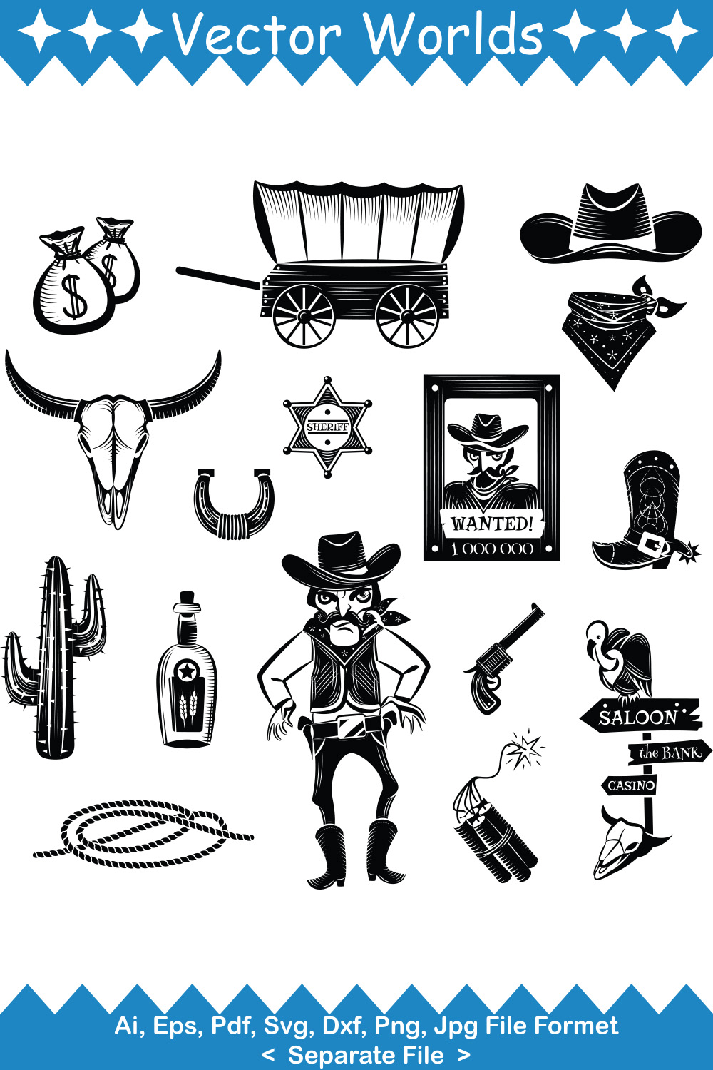 Cowboy Icon SVG Vector Design pinterest preview image.