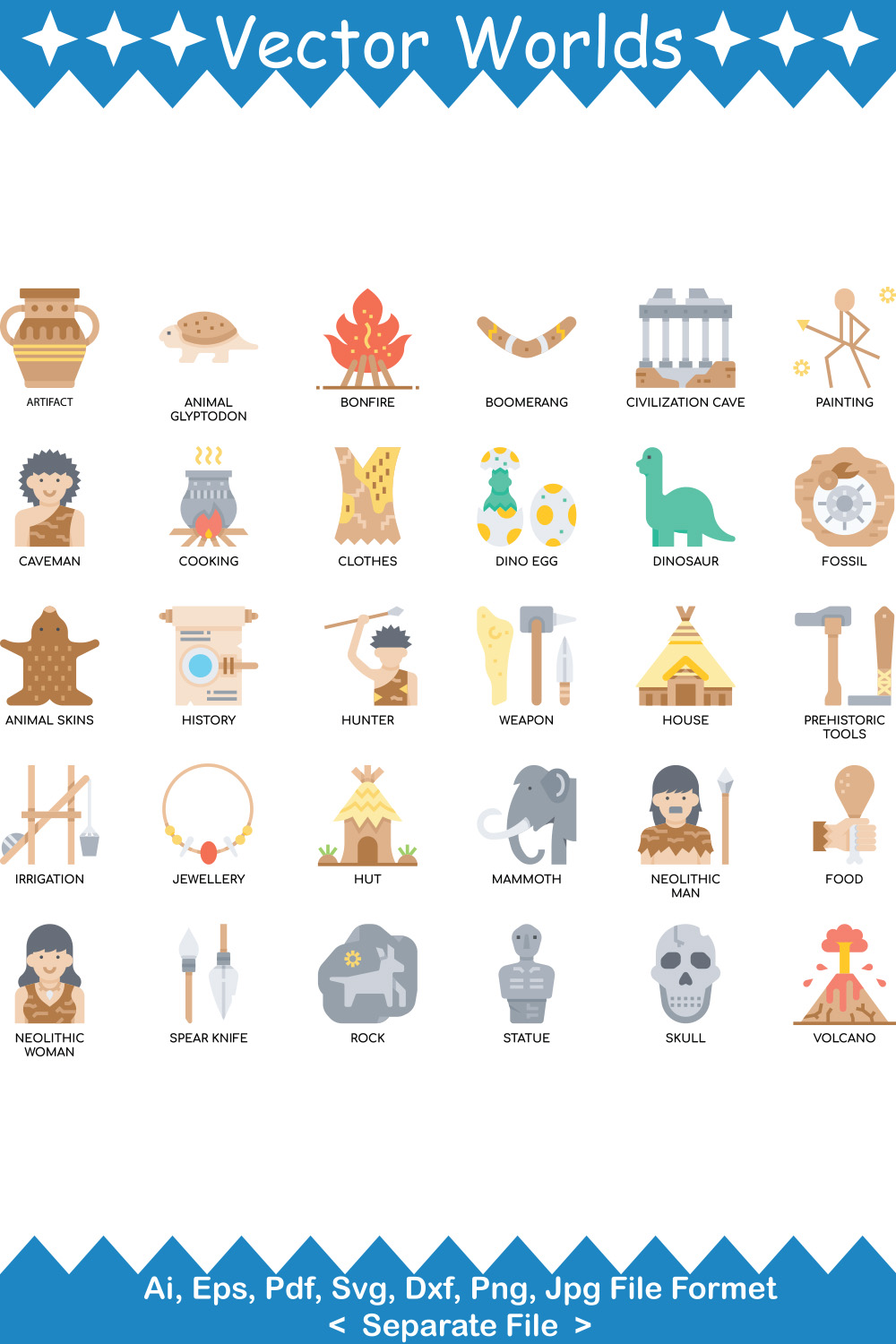 Prehistoric Elements SVG Vector Design pinterest preview image.