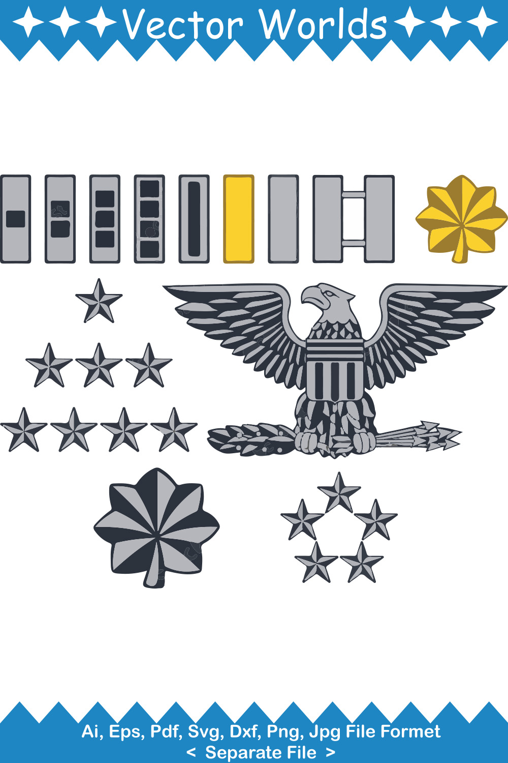 Military Army Insignia Ranks SVG Vector Design pinterest preview image.