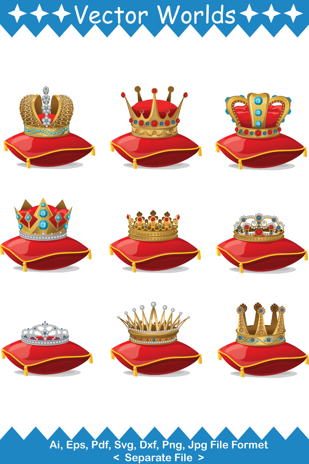 King Crowns SVG Vector Design pinterest preview image.