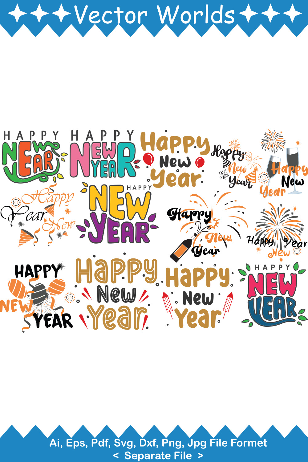 Happy New Year SVG Vector Design pinterest preview image.