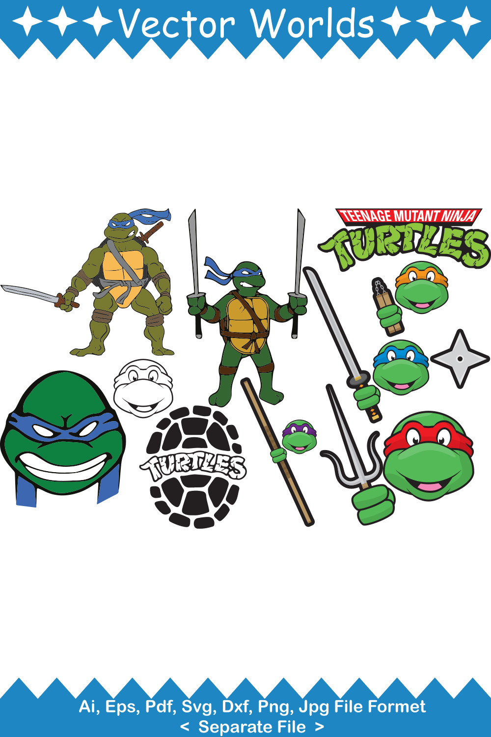 Ninja Turtles SVG Vector Design pinterest preview image.