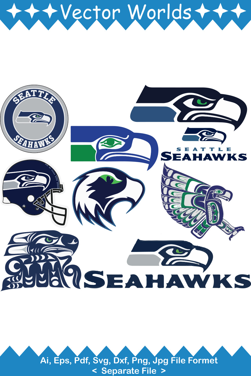 Seattle Seahawks Logo SVG Vector Design pinterest preview image.