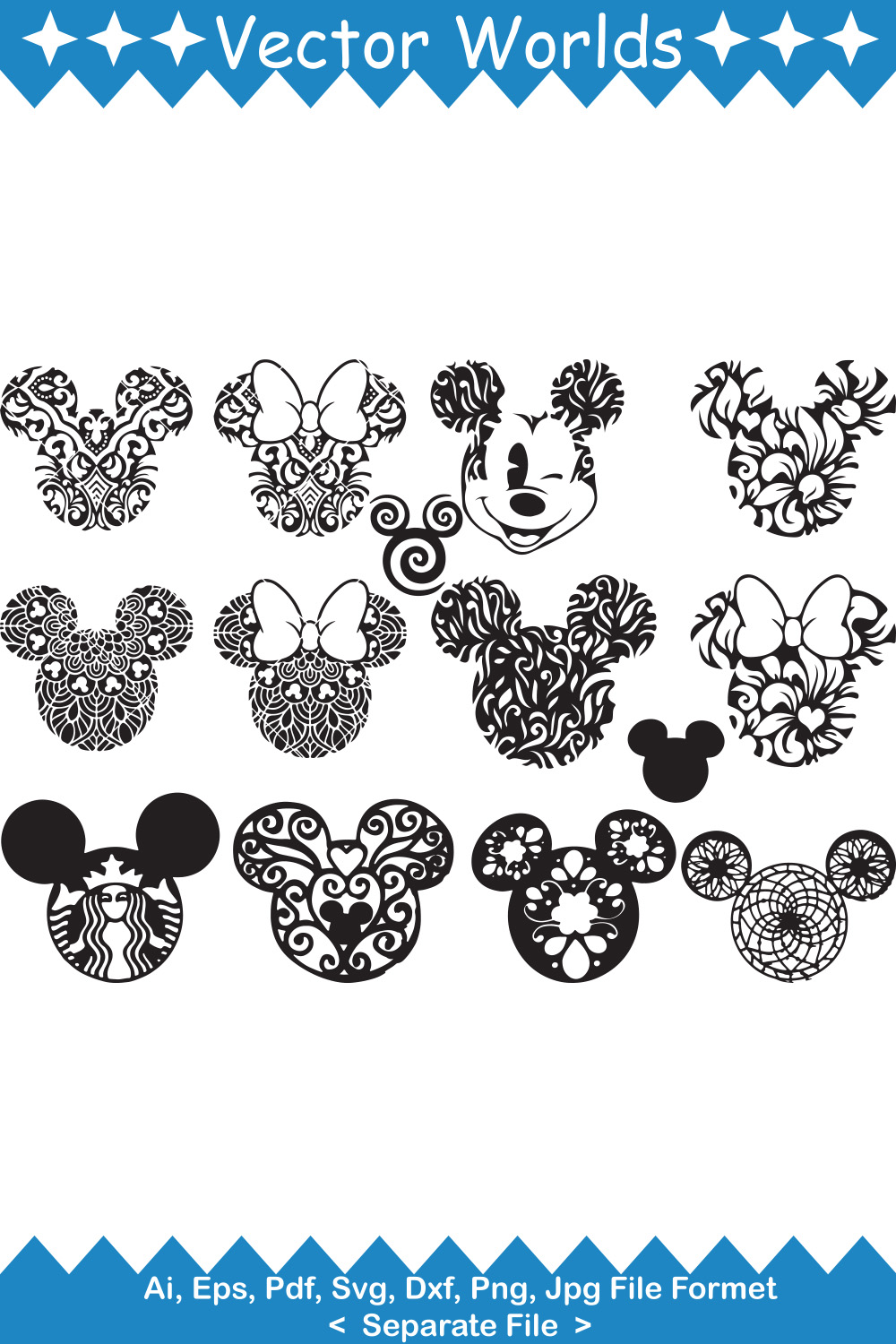 Mickey Mandala SVG Vector Design pinterest preview image.