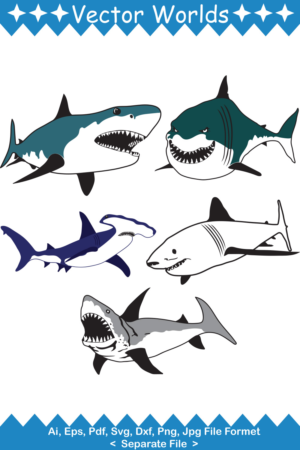 Megalodon SVG Vector Design pinterest preview image.