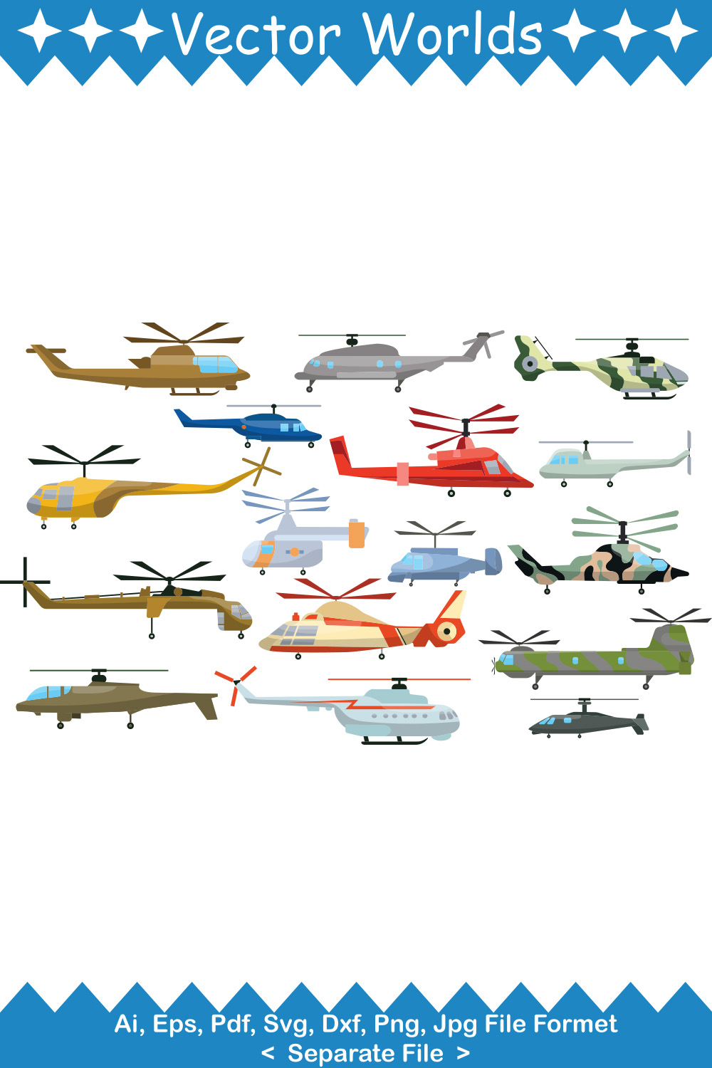 Helicopters SVG Vector Design pinterest preview image.