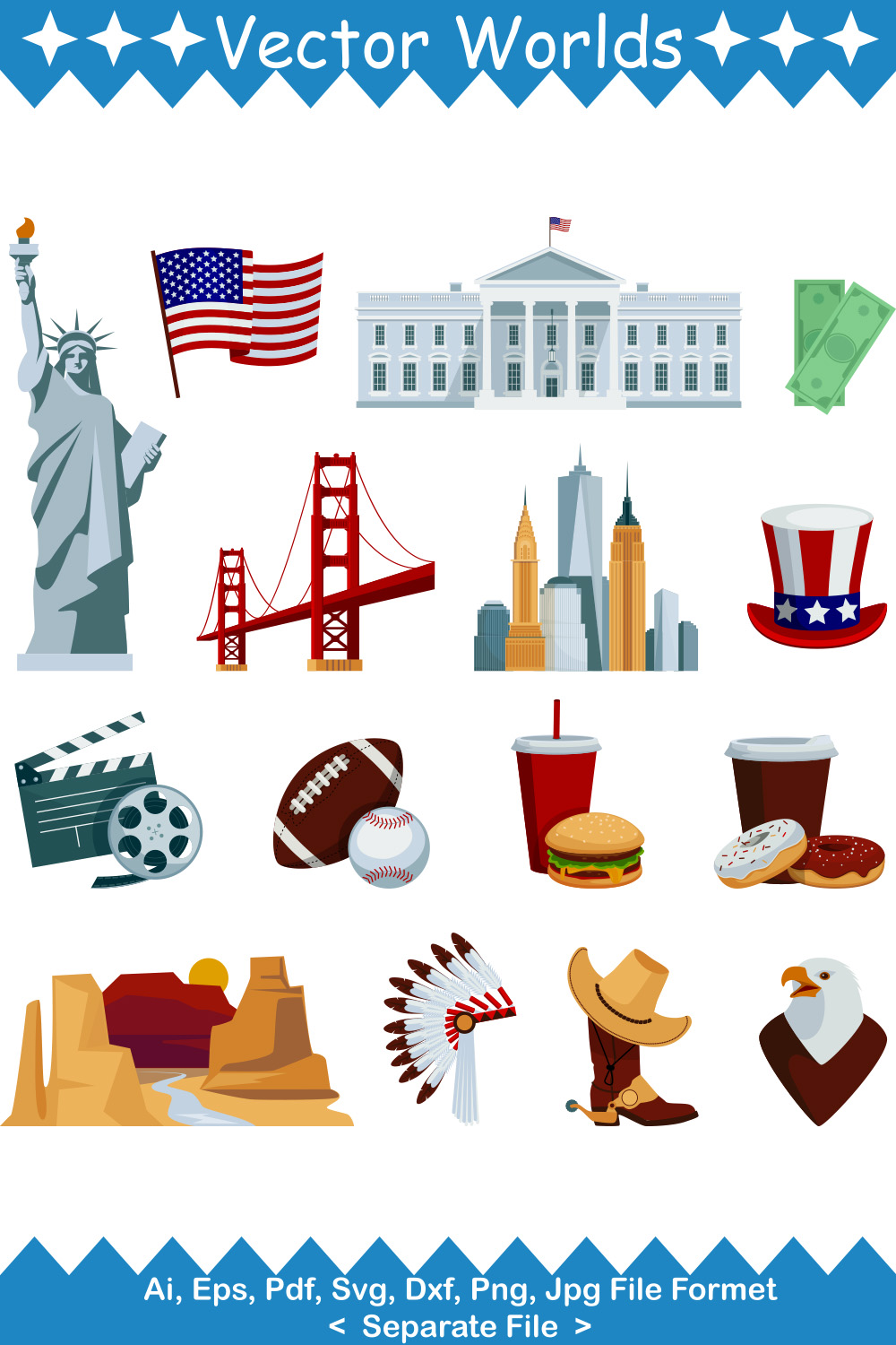 USA Symbole SVG Vector Design pinterest preview image.