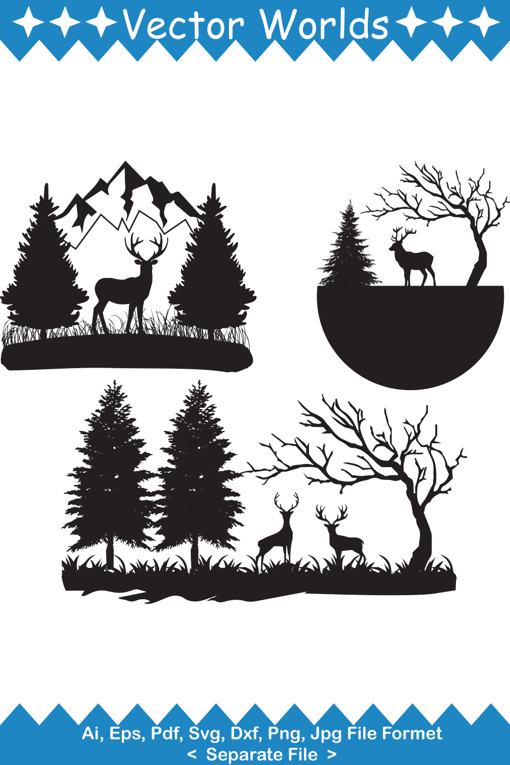 Christmas Deers SVG Vector Design pinterest preview image.