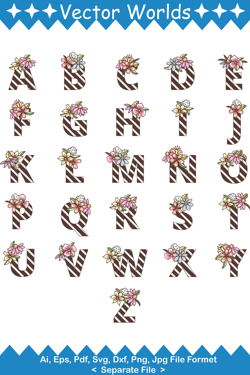 Floral Alphabet SVG Vector Design pinterest preview image.