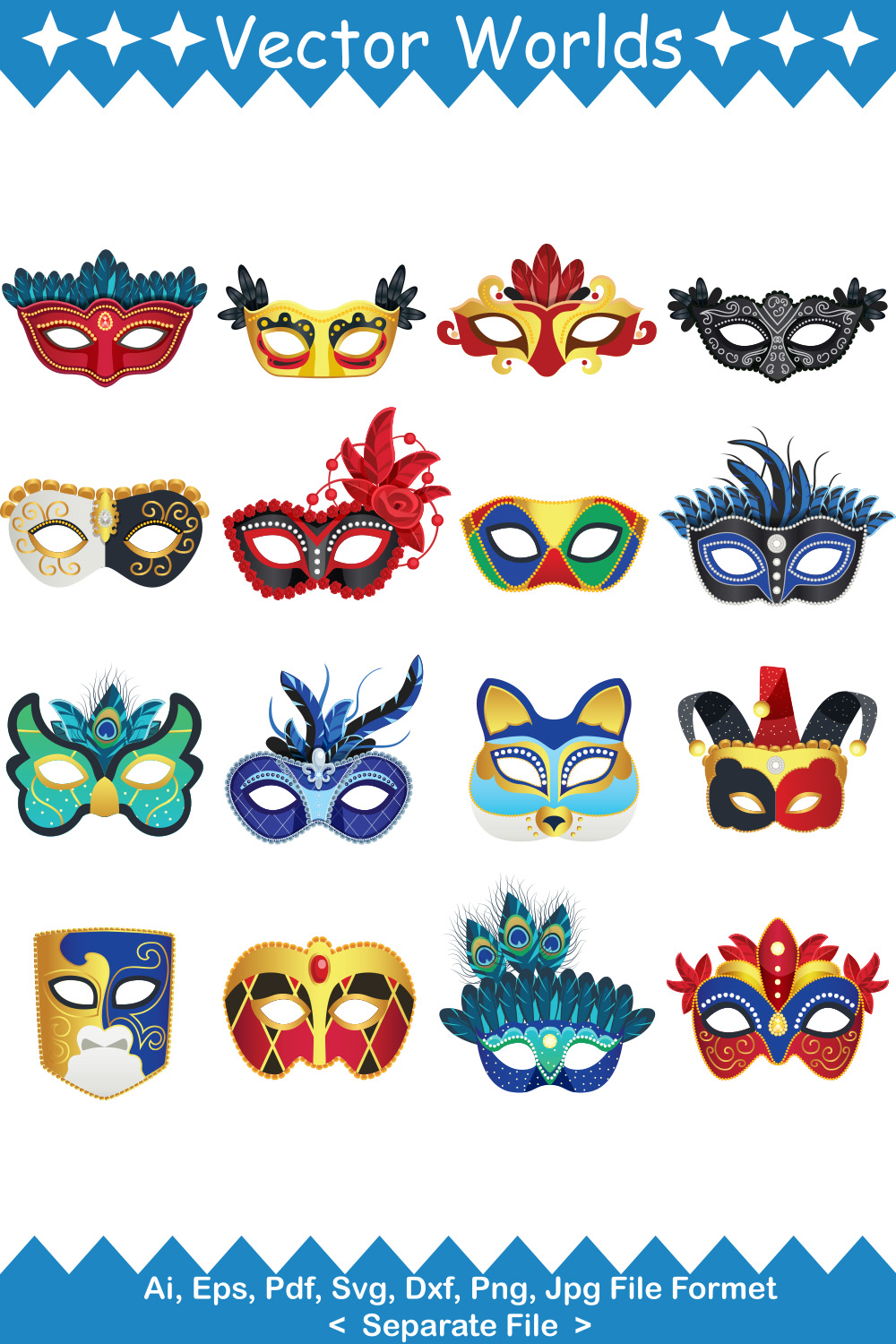 Carnival mask SVG Vector Design pinterest preview image.