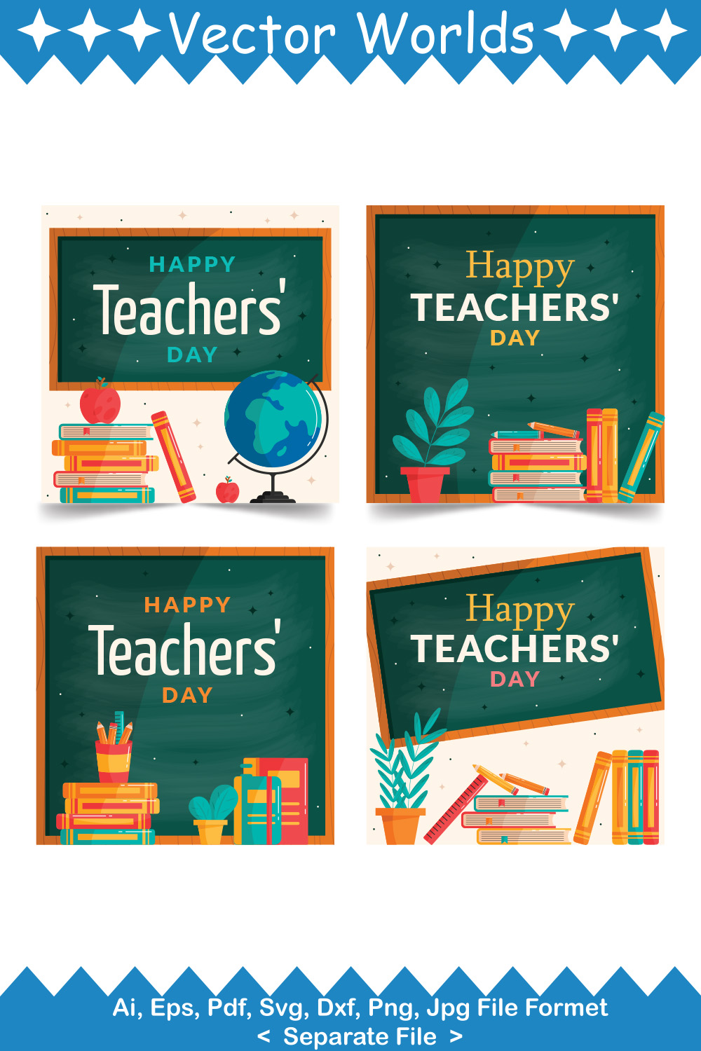 Happy Teacher Day SVG Vector Design pinterest preview image.