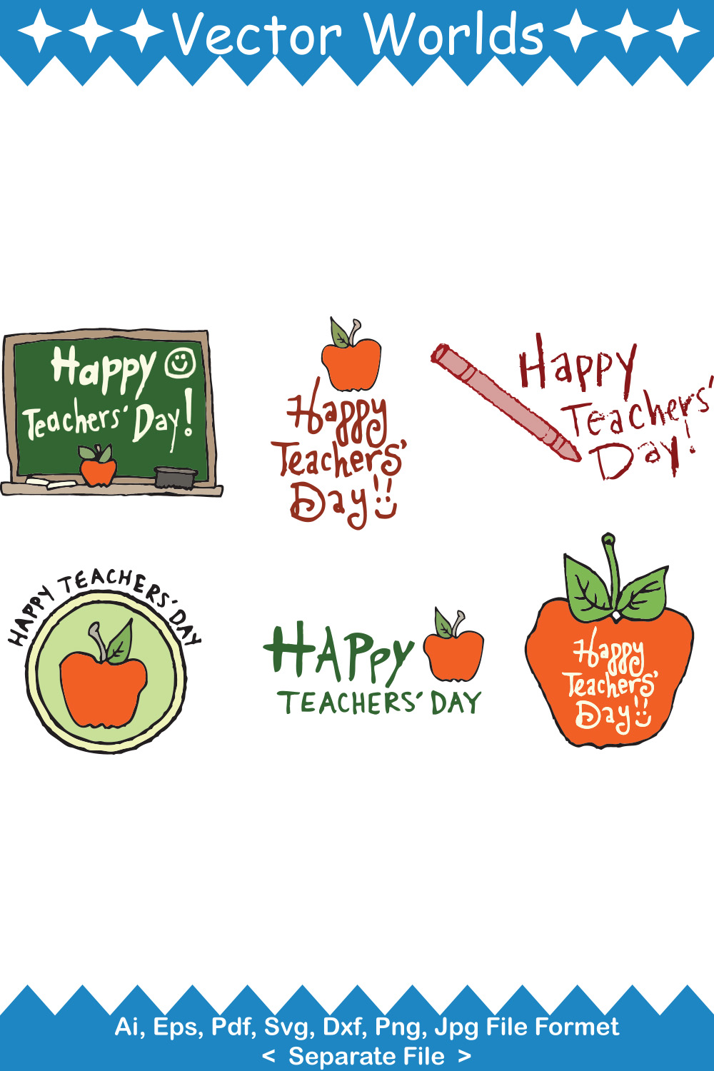 Happy Teacher Day SVG Vector Design pinterest preview image.
