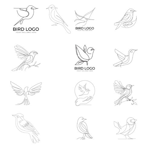 bird one line art logo design icon cover image.