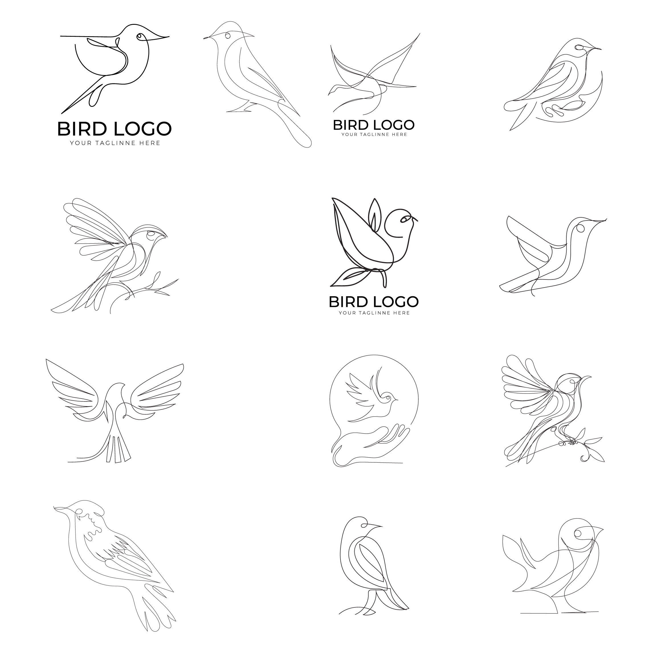 bird one line art logo design icon cover image.