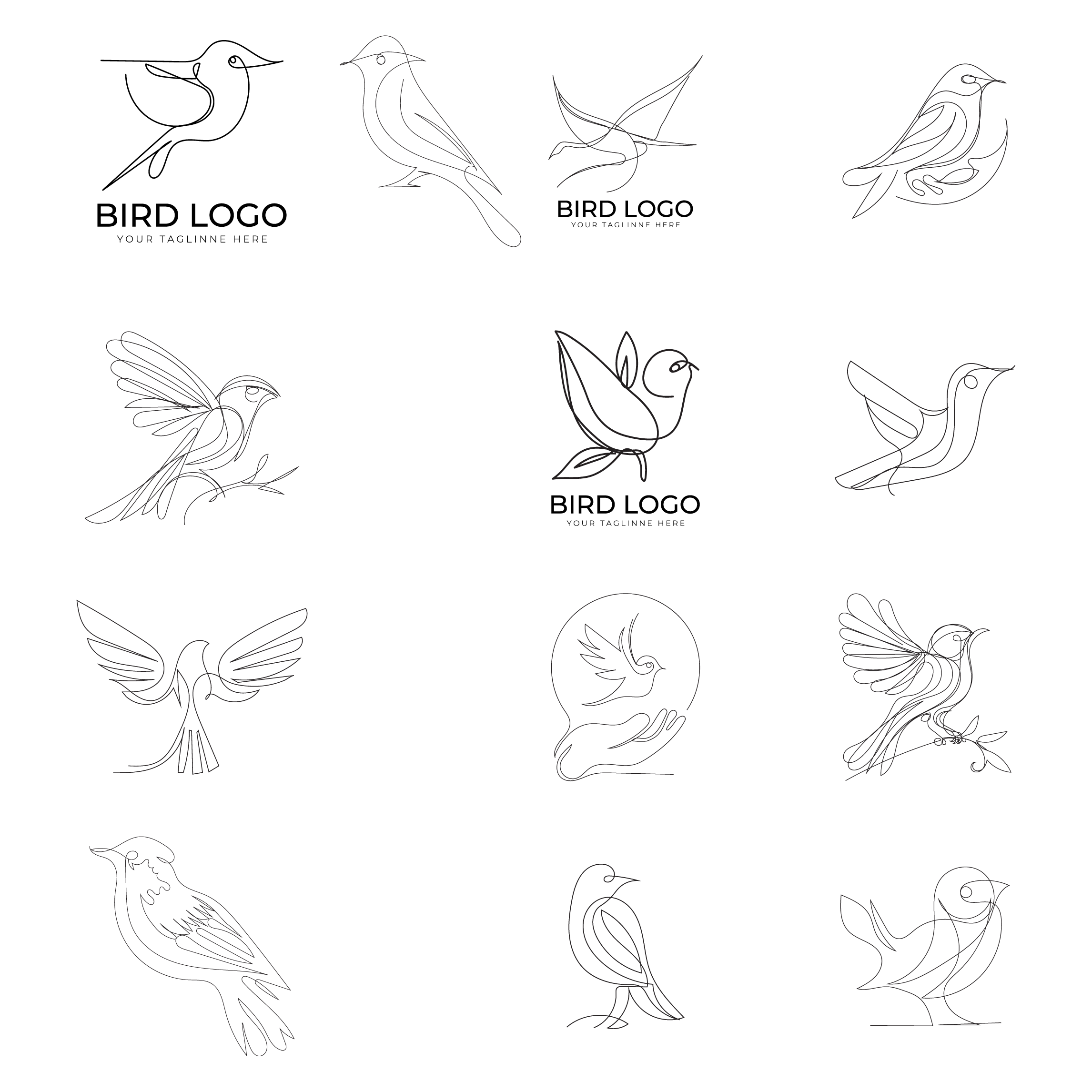 bird one line art logo design icon preview image.