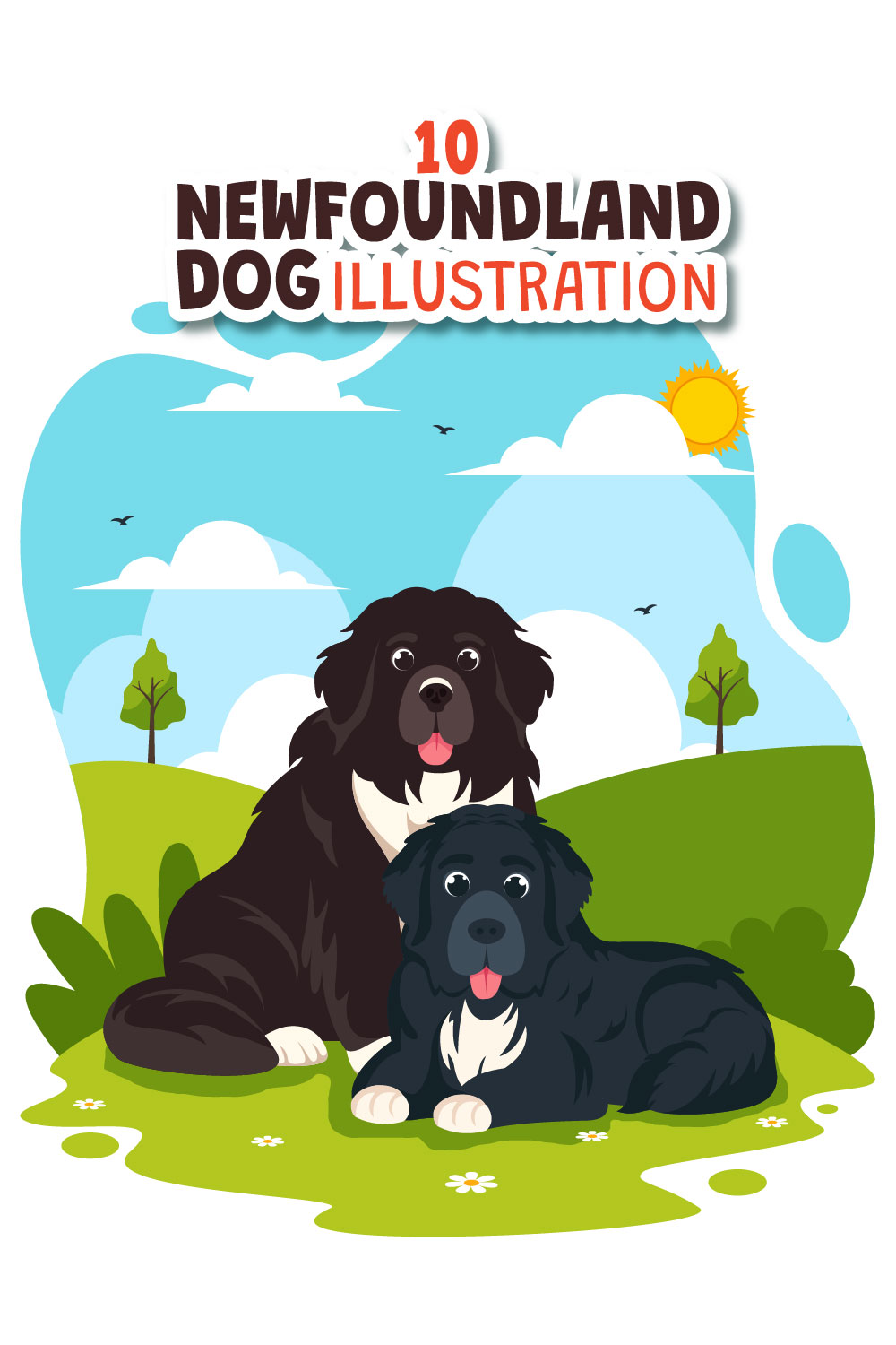 10 Newfoundland Dog Illustration pinterest preview image.