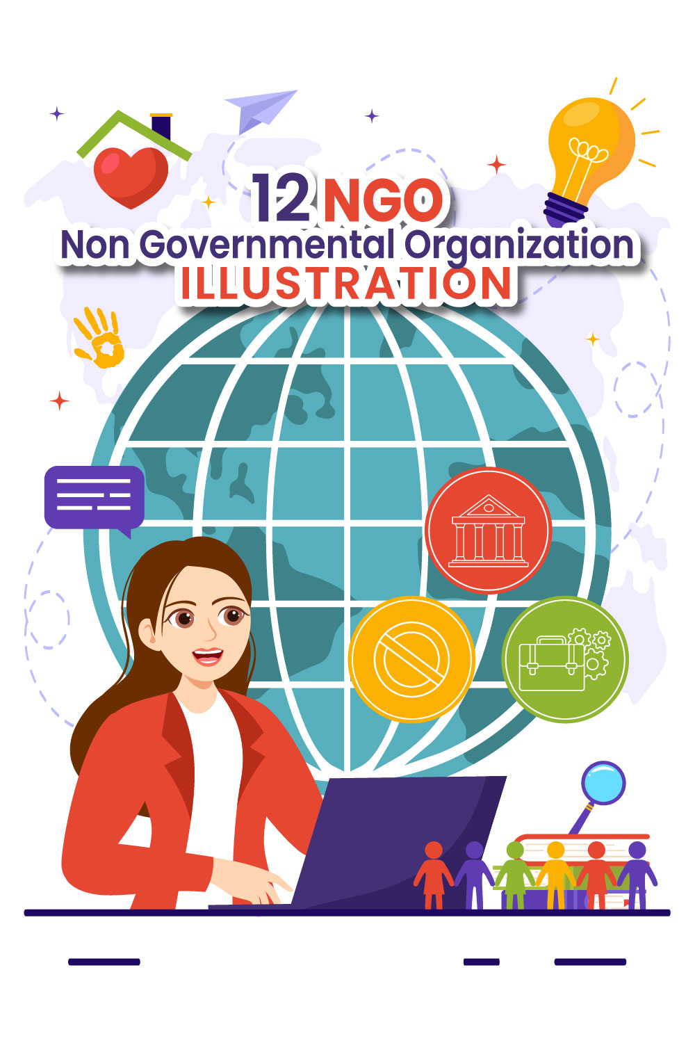 12 NGO or Non Governmental Organization Illustration pinterest preview image.
