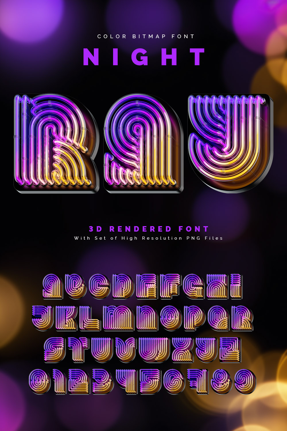 Night Ray — Color Bitmap Font pinterest preview image.