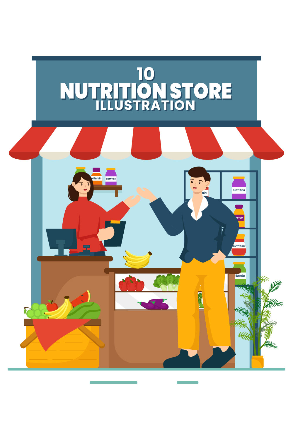 10 Nutrition Store Illustration pinterest preview image.