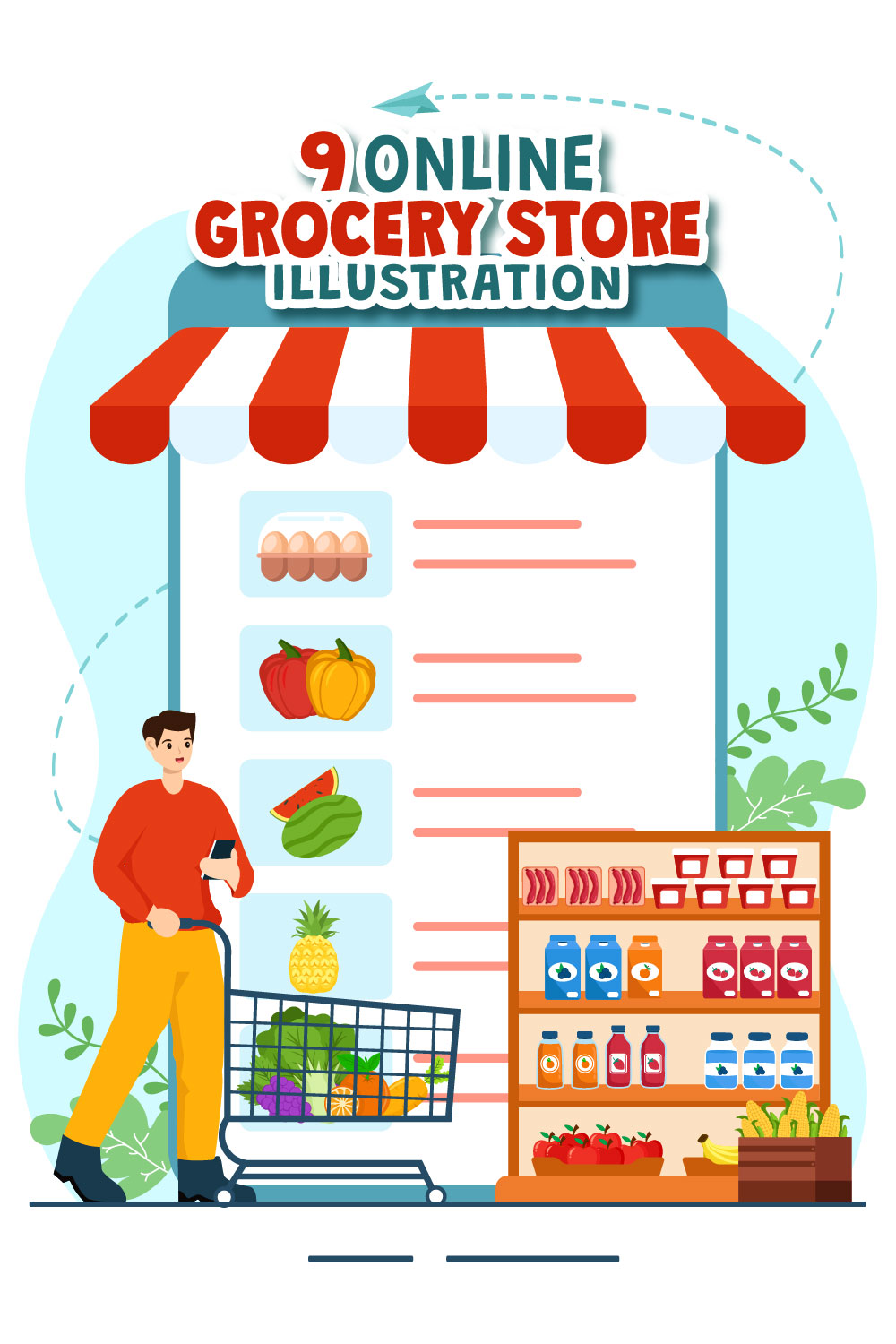 9 Online Grocery Store Illustration pinterest preview image.