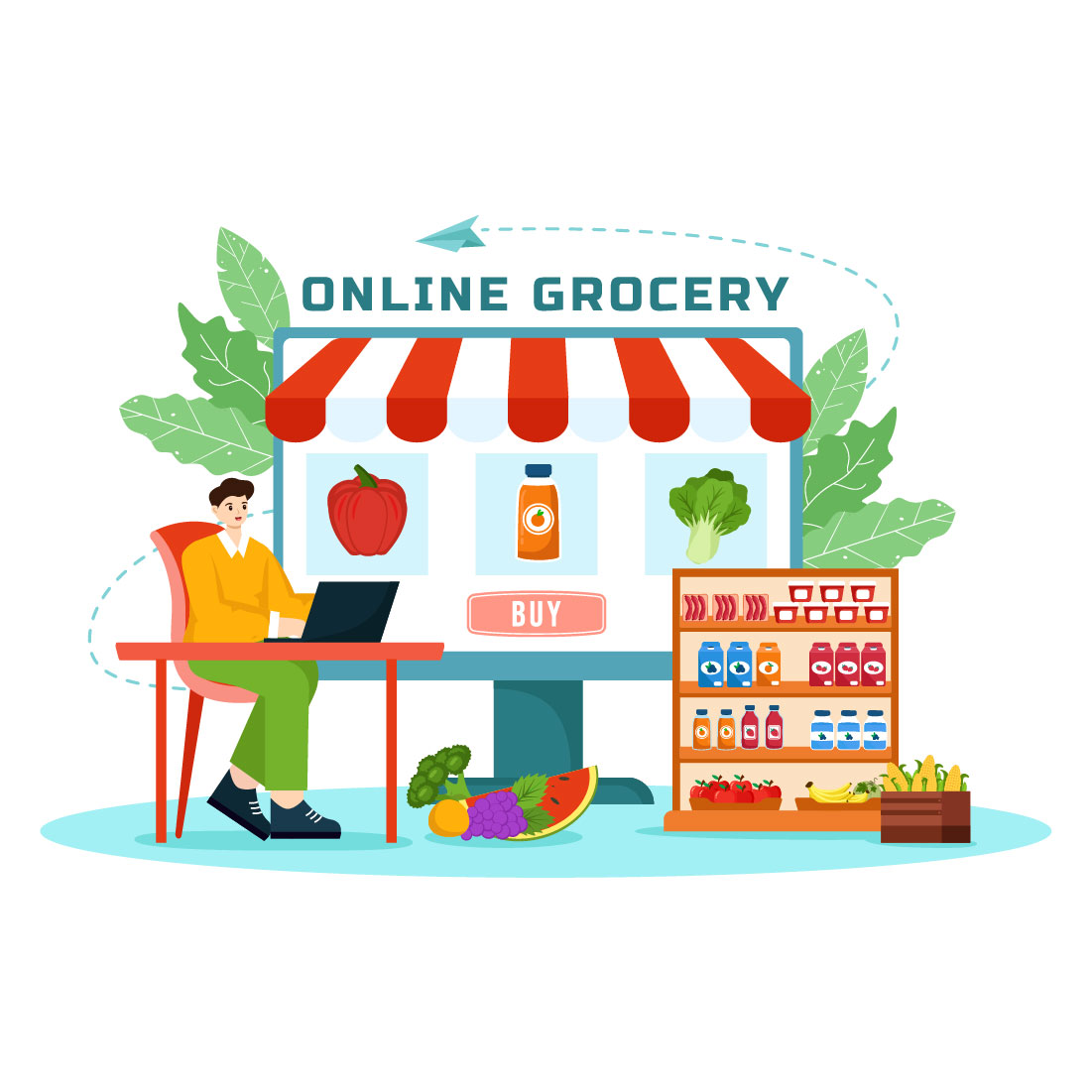 9 Online Grocery Store Illustration cover image.