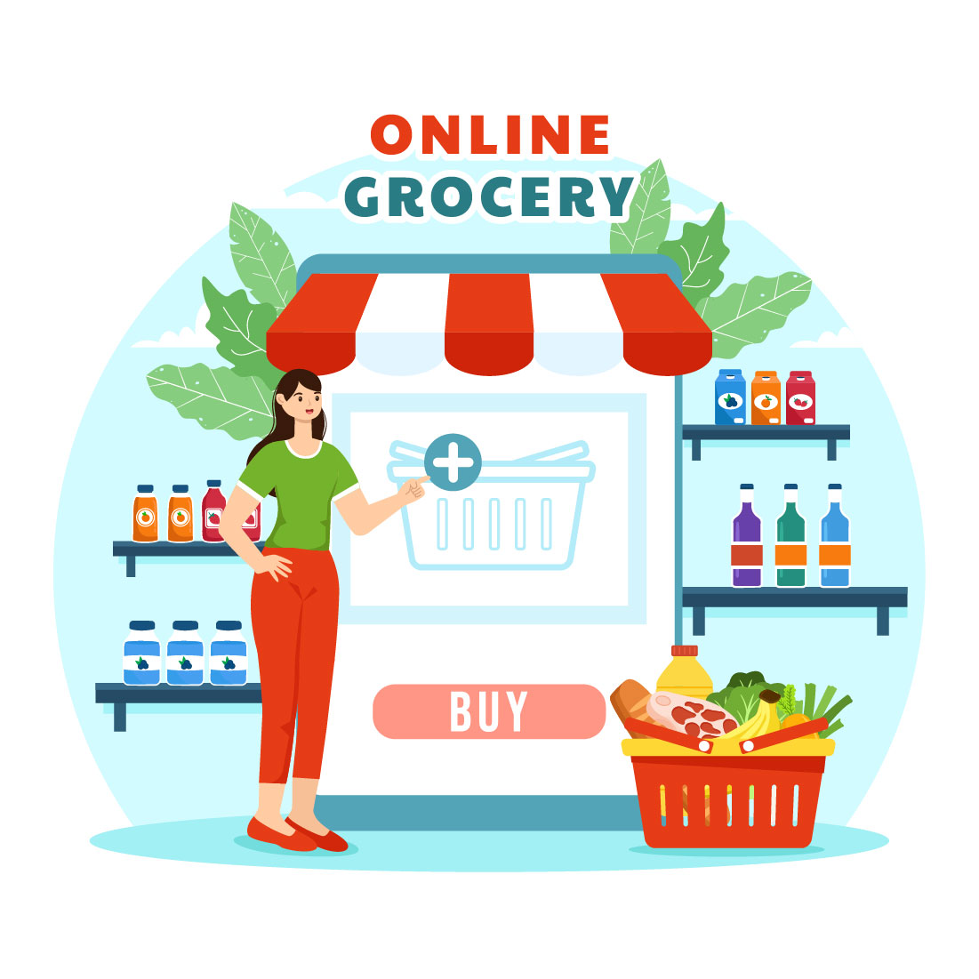 9 Online Grocery Store Illustration preview image.
