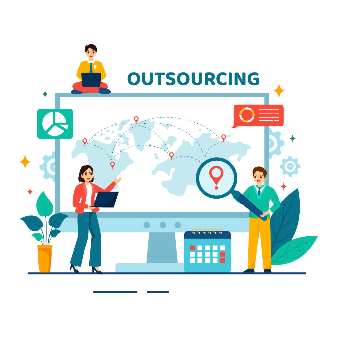 12 Outsourcing Business Illustration preview image.