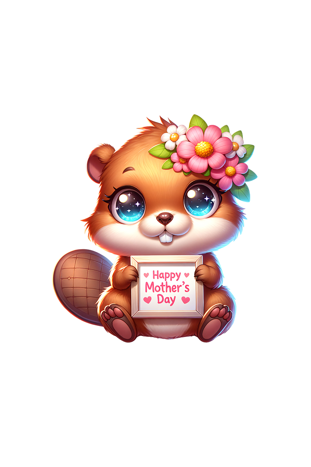 Mother's Day Animal Clipart | Cute Beaver with frame clipart | PNG pinterest preview image.