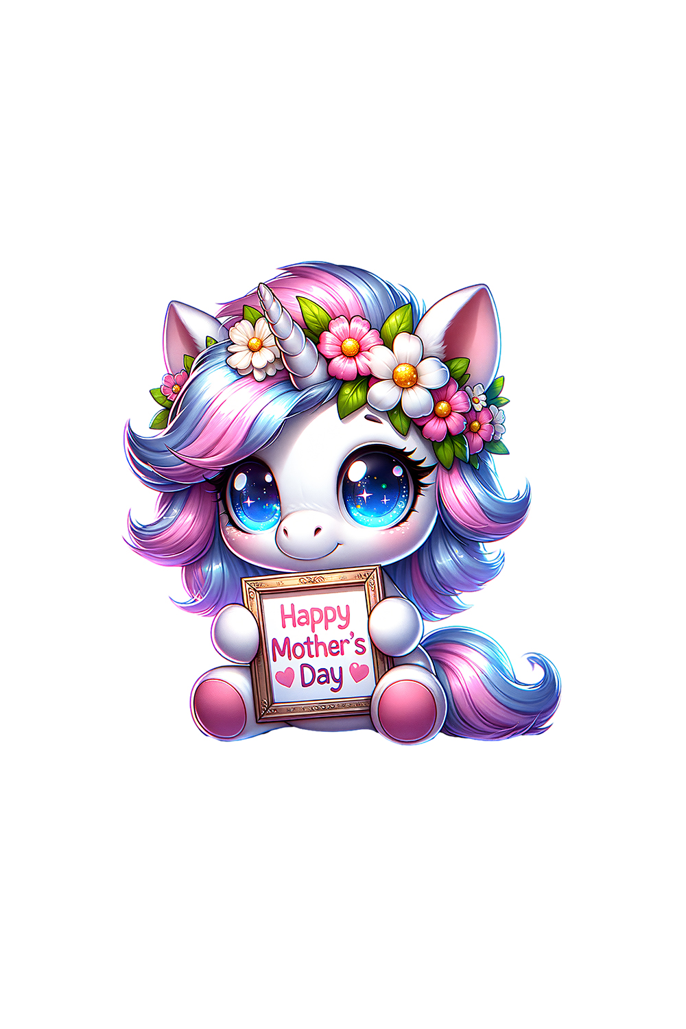 Mother's Day Animal Clipart | Cute Unicorn with frame clipart | PNG pinterest preview image.