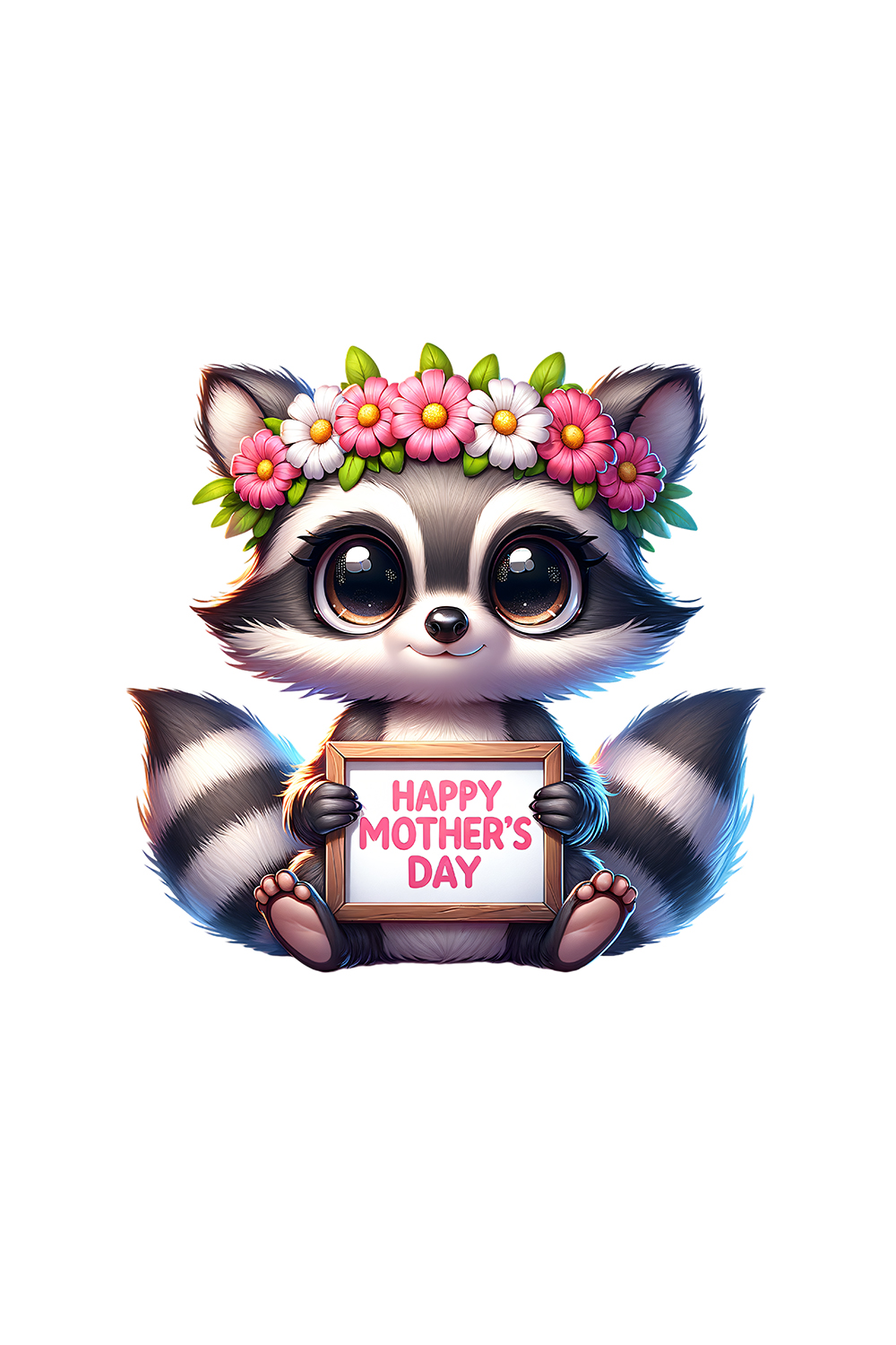 Mother's Day Animal Clipart | Cute Raccoon with frame clipart | PNG pinterest preview image.