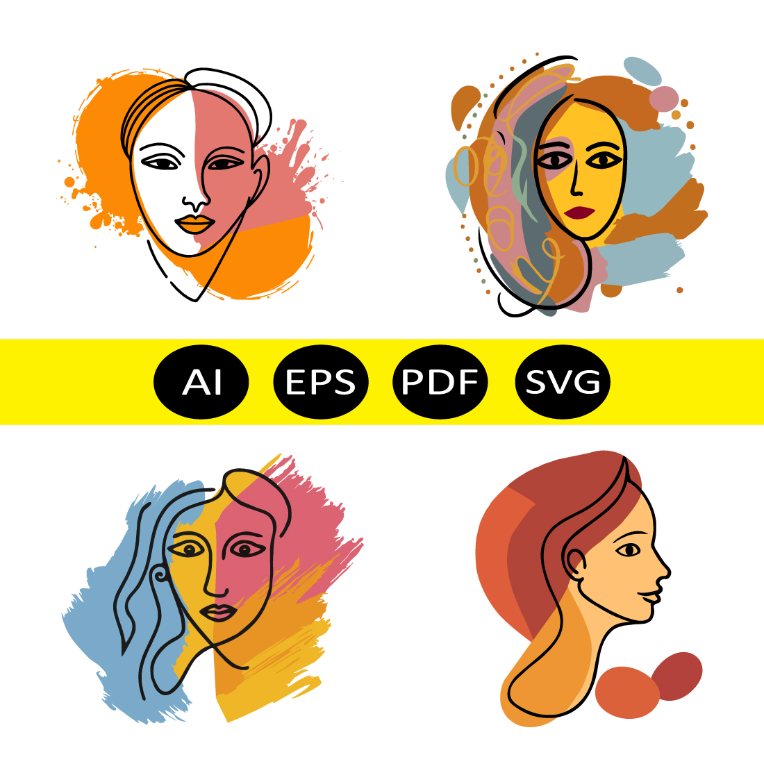 Beautiful woman face Hand drawn vector illustration Line art preview image.