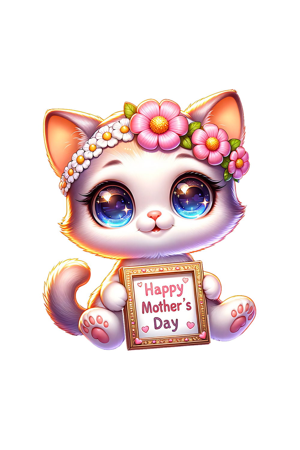 Mother's Day Animal Clipart | Cute Cat with frame clipart | PNG pinterest preview image.