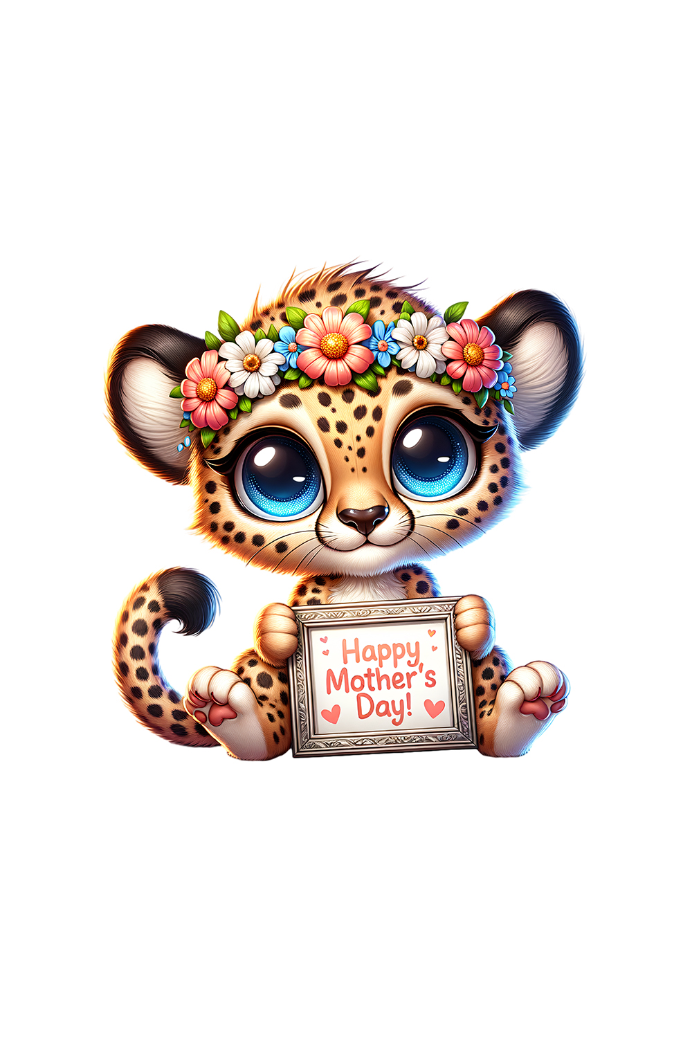 Mother's Day Animal Clipart | Cute Cheetah with frame clipart | PNG pinterest preview image.