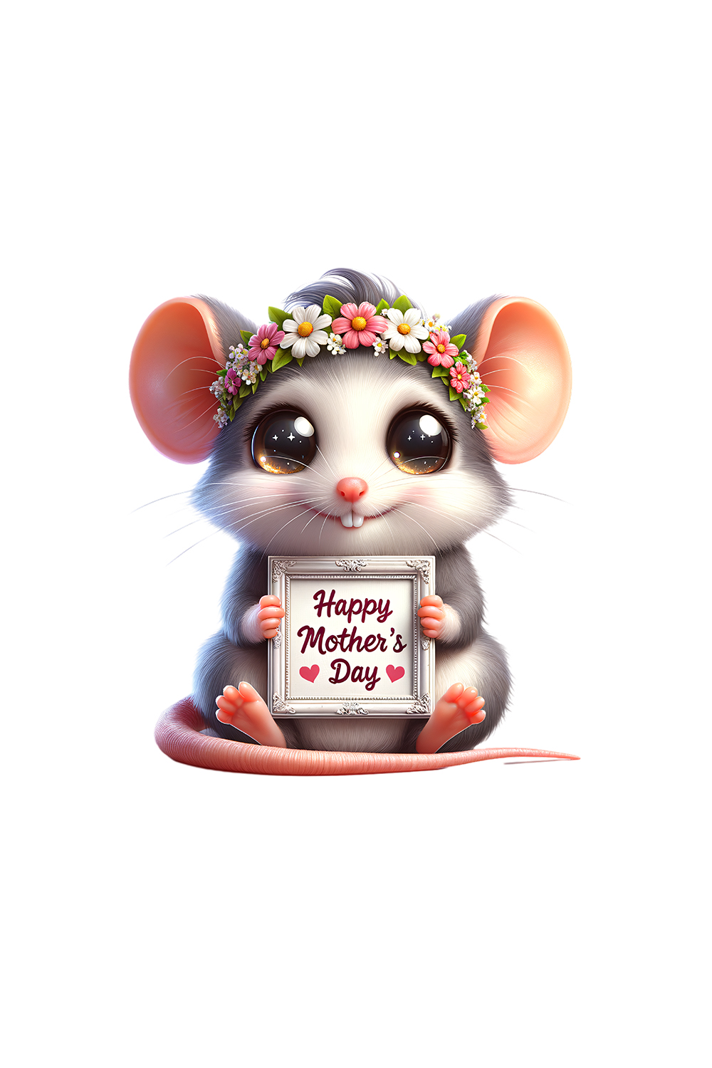 Mother's Day Animal Clipart | Cute Rat with frame clipart | PNG pinterest preview image.