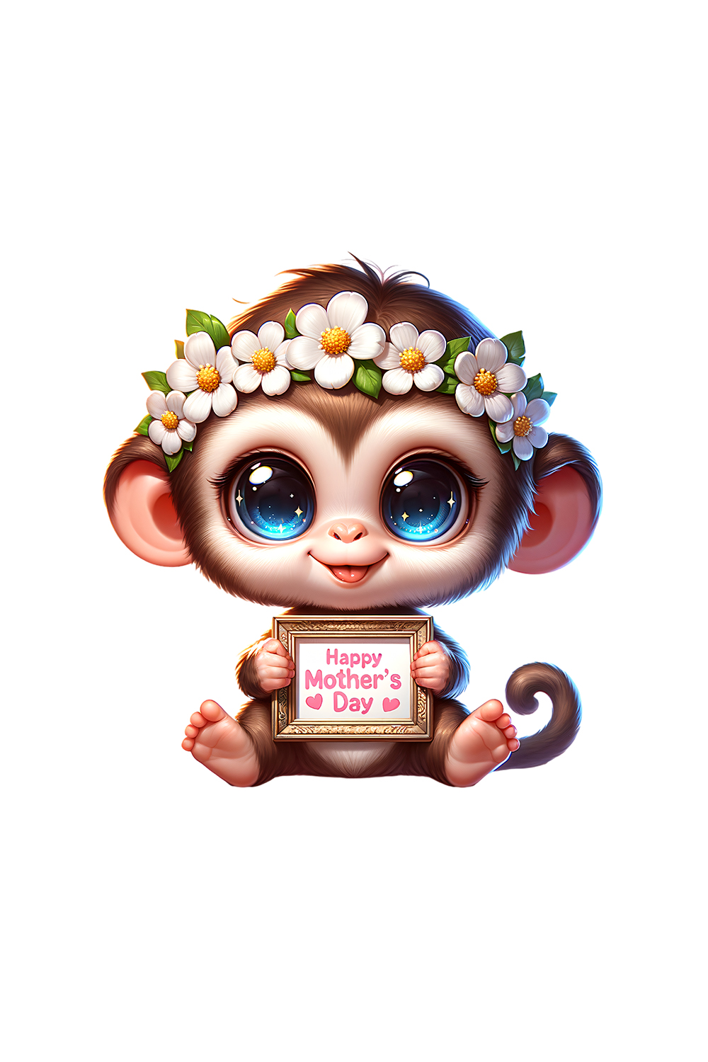 Mother's Day Animal Clipart | Cute Monkey with frame clipart | PNG pinterest preview image.