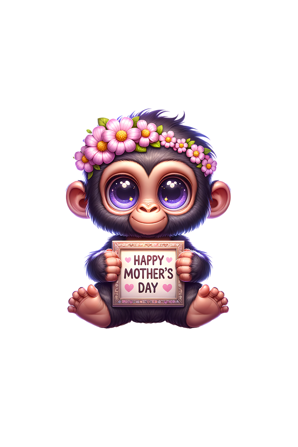 Mother's Day Animal Clipart | Cute Gorilla with frame clipart | PNG pinterest preview image.