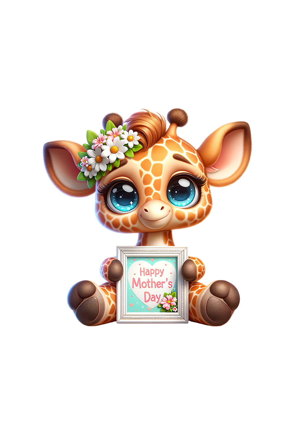 Mother's Day Animal Clipart | Cute Giraffe with frame clipart | PNG pinterest preview image.