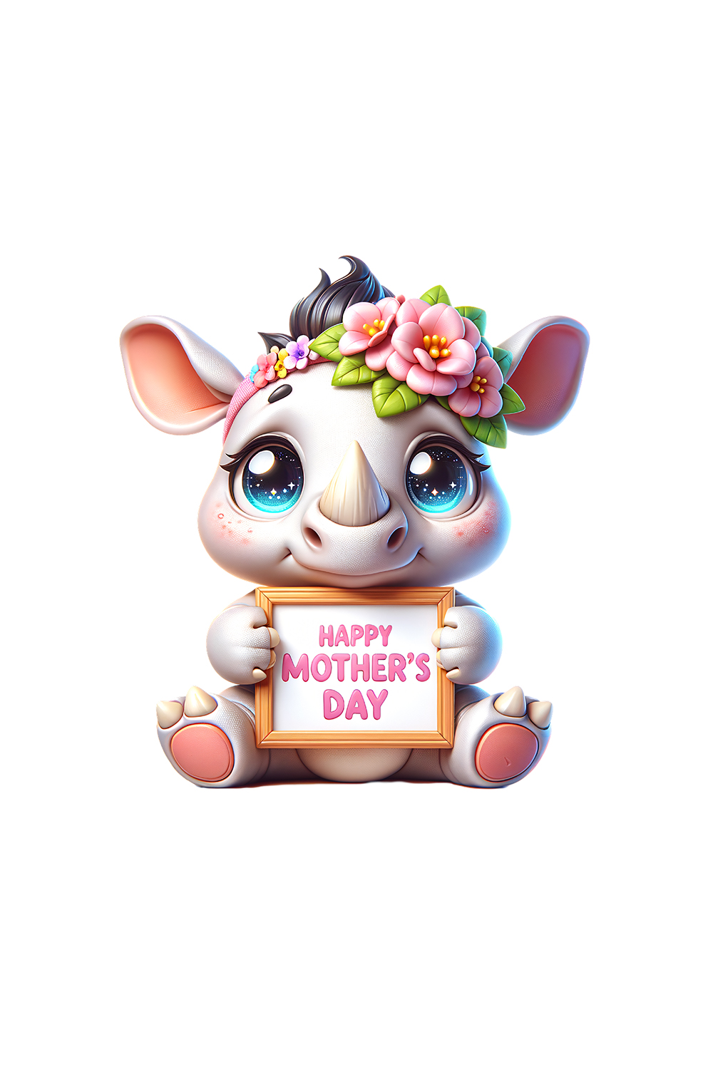 Mother's Day Animal Clipart | Cute Rhino with frame clipart | PNG pinterest preview image.