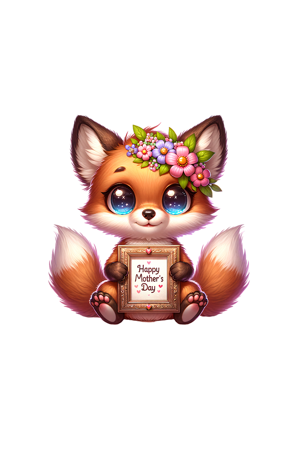 Mother's Day Animal Clipart | Cute Fox with frame clipart | PNG pinterest preview image.
