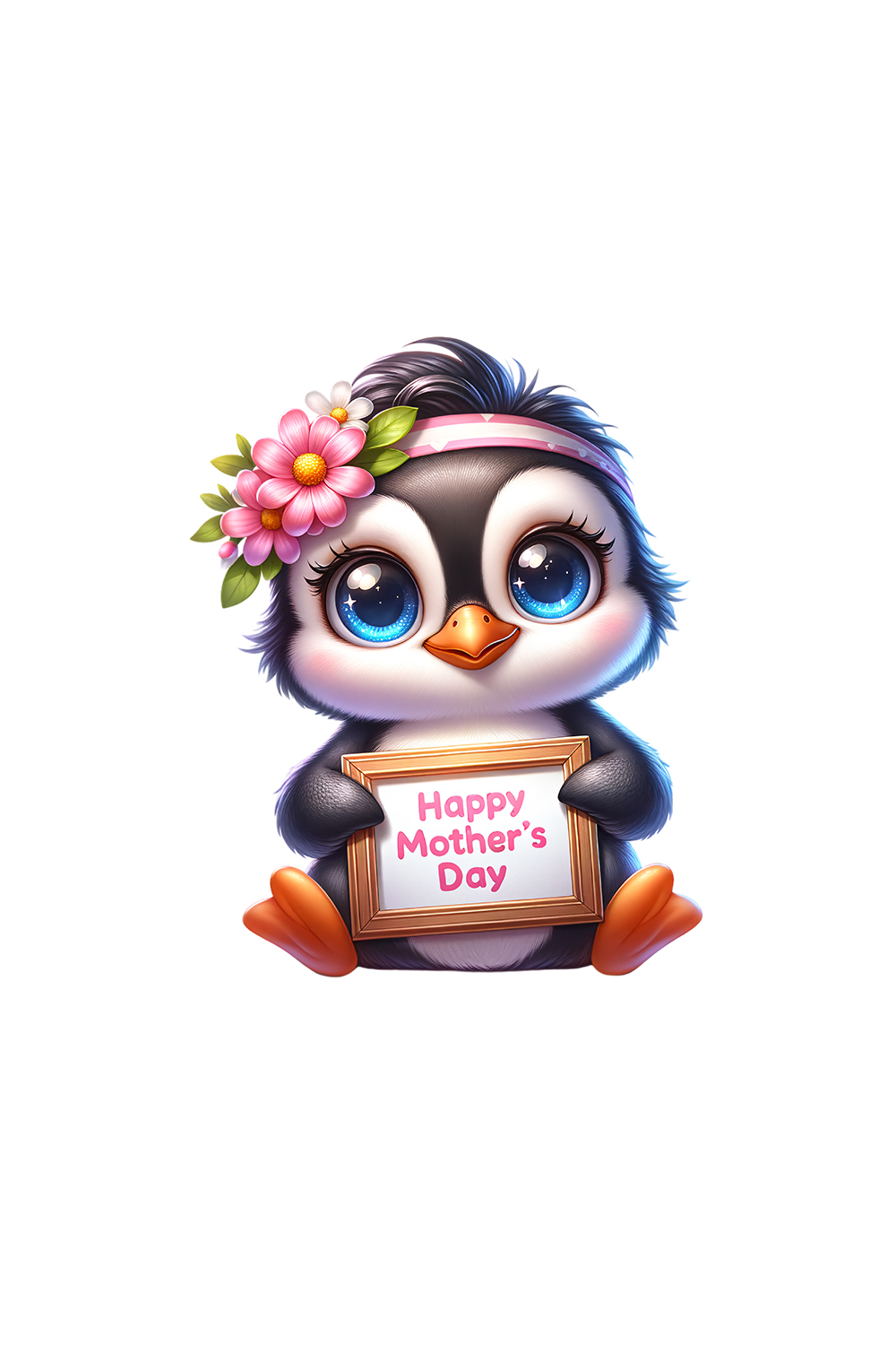 Mother's Day Animal Clipart | Cute Penguin with frame clipart | PNG pinterest preview image.