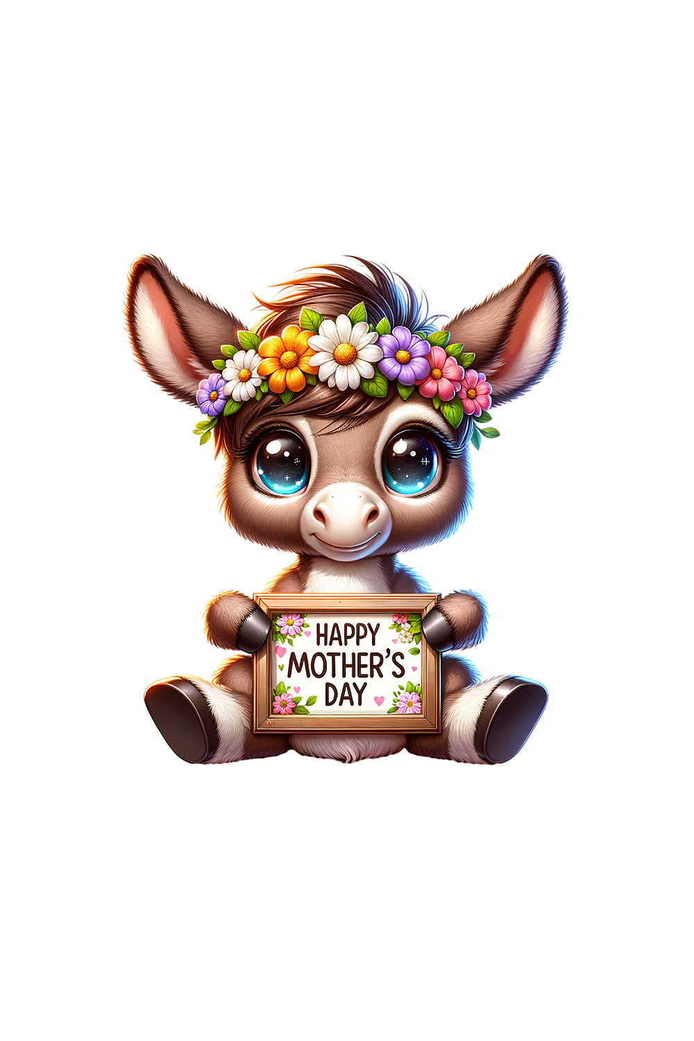 Mother's Day Animal Clipart | Cute Donkey with frame clipart | PNG pinterest preview image.