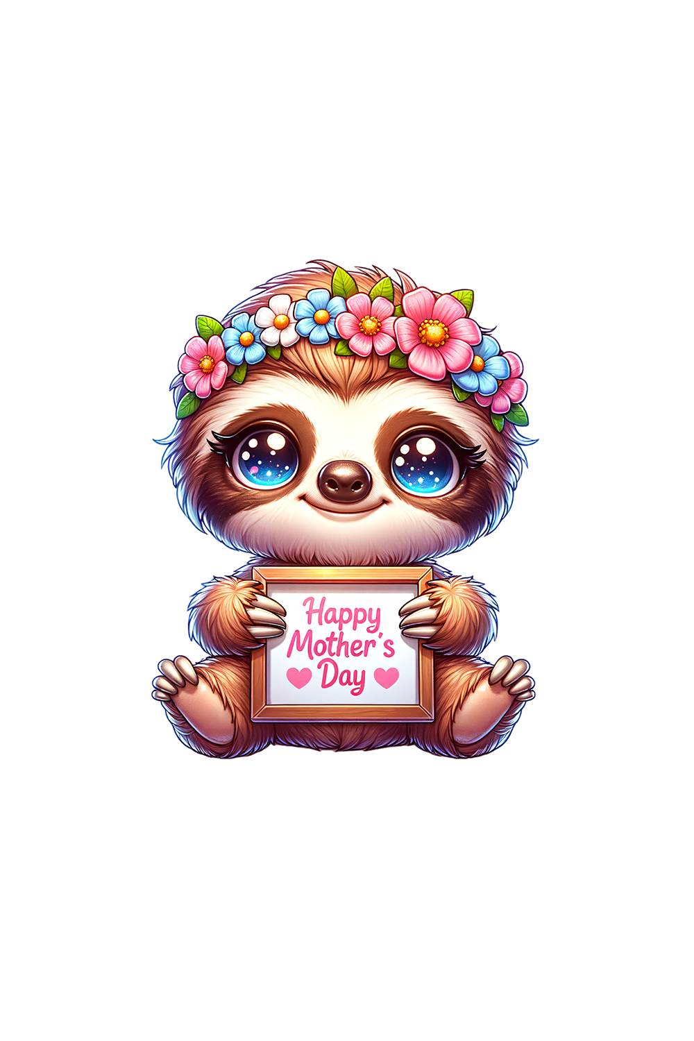 Mother's Day Animal Clipart | Cute Sloth with frame clipart | PNG pinterest preview image.
