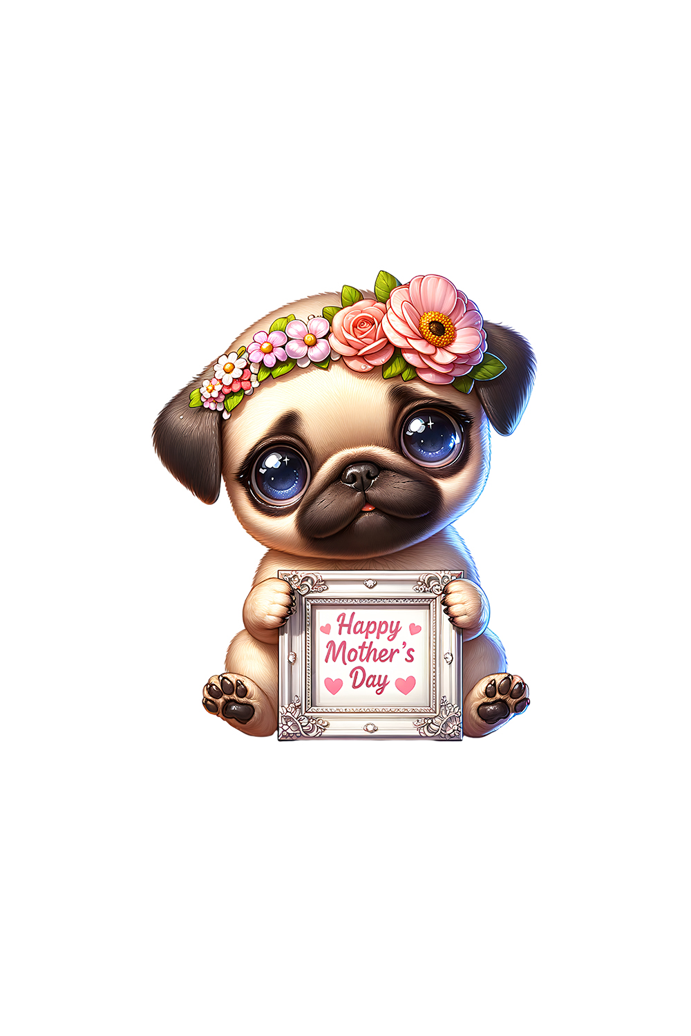 Mother's Day Animal Clipart | Cute Pug / Dog with frame clipart | PNG pinterest preview image.
