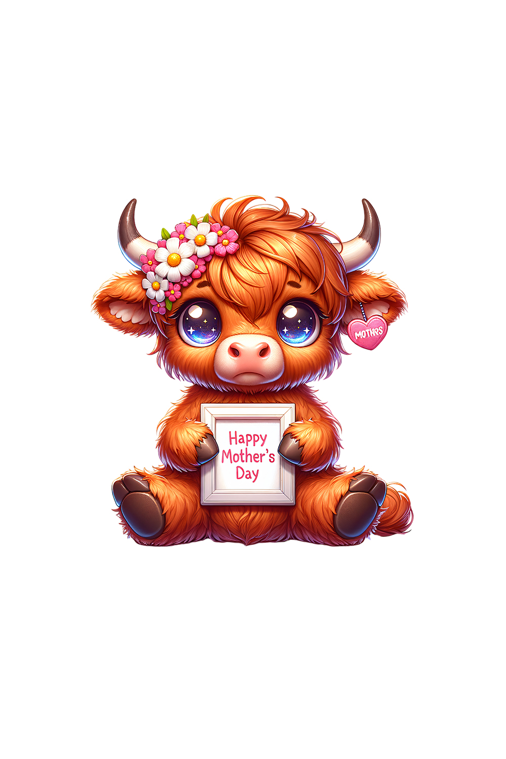 Mother's Day Animal Clipart | Cute Highland cow with frame clipart | PNG pinterest preview image.