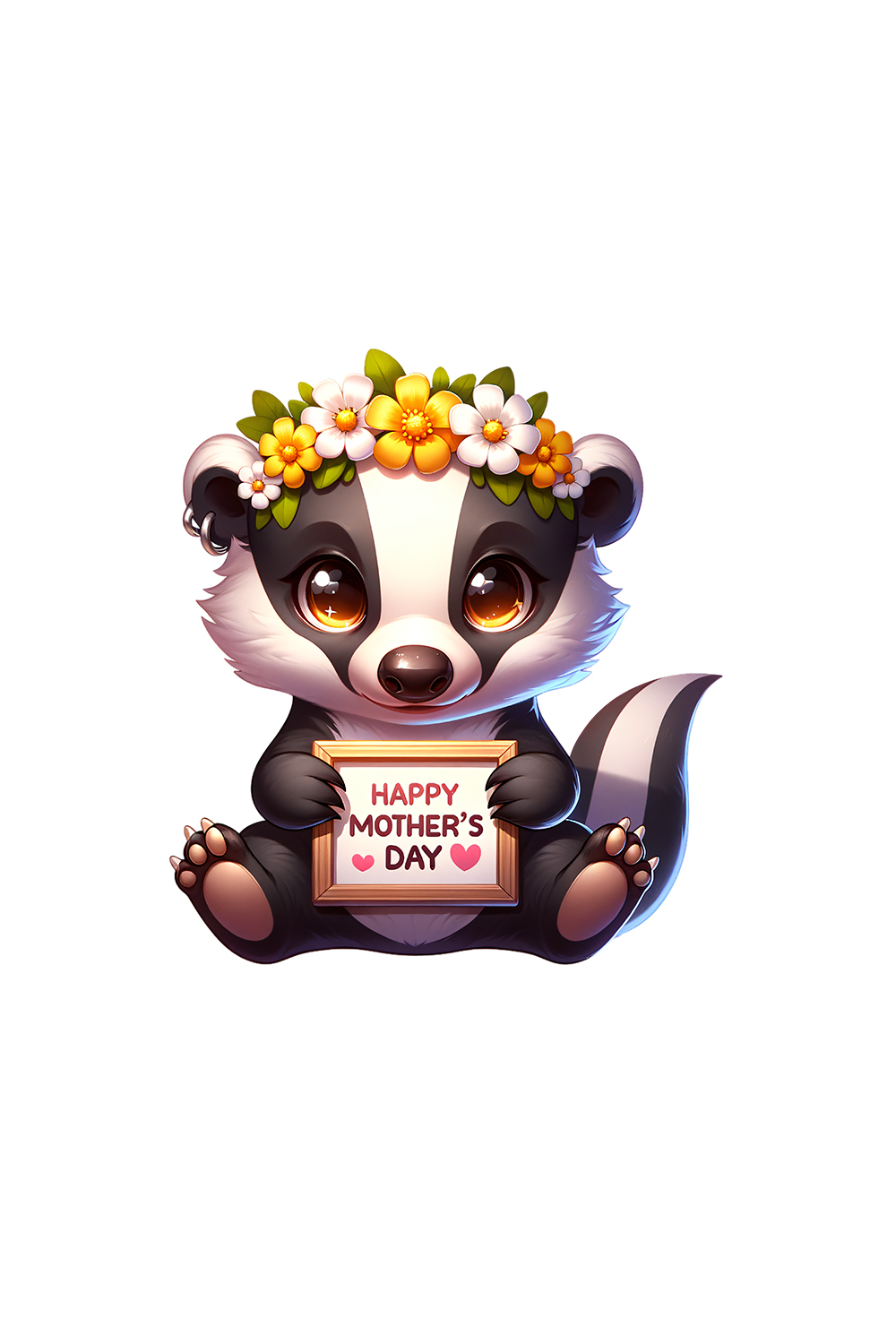 Mother's Day Animal Clipart | Cute Honey Badger with frame clipart | PNG pinterest preview image.