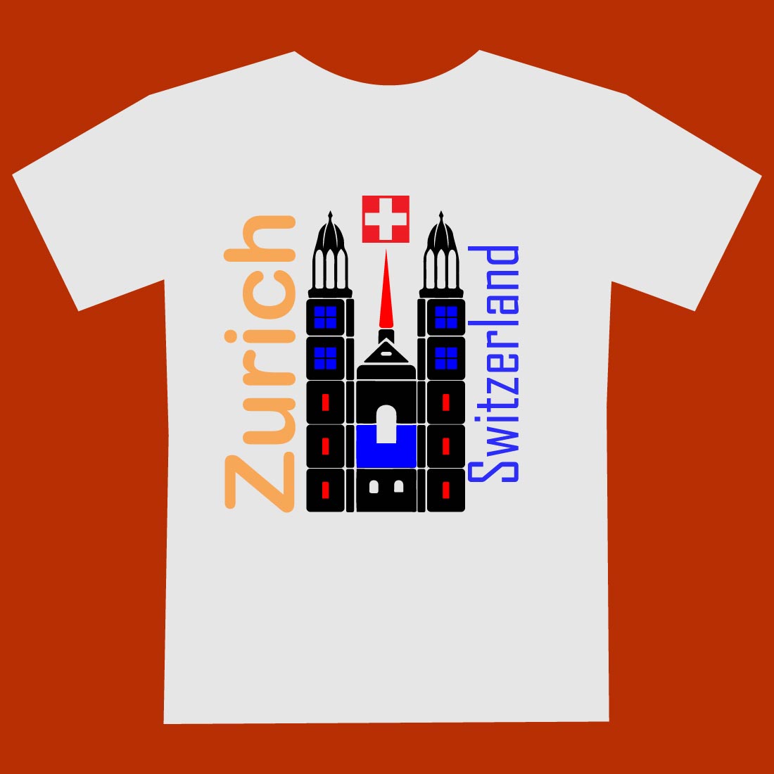 For a festival in Zurich, Switzerland, you might want your T-shirt design to capture the essence of the city and the event cover image.