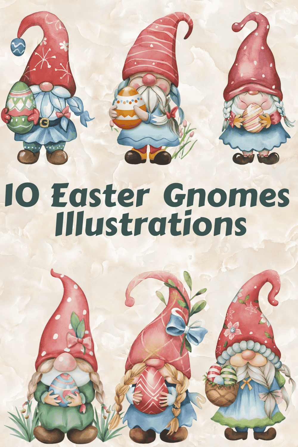 10 Easter Gnomes Illustrations Bundle pinterest preview image.