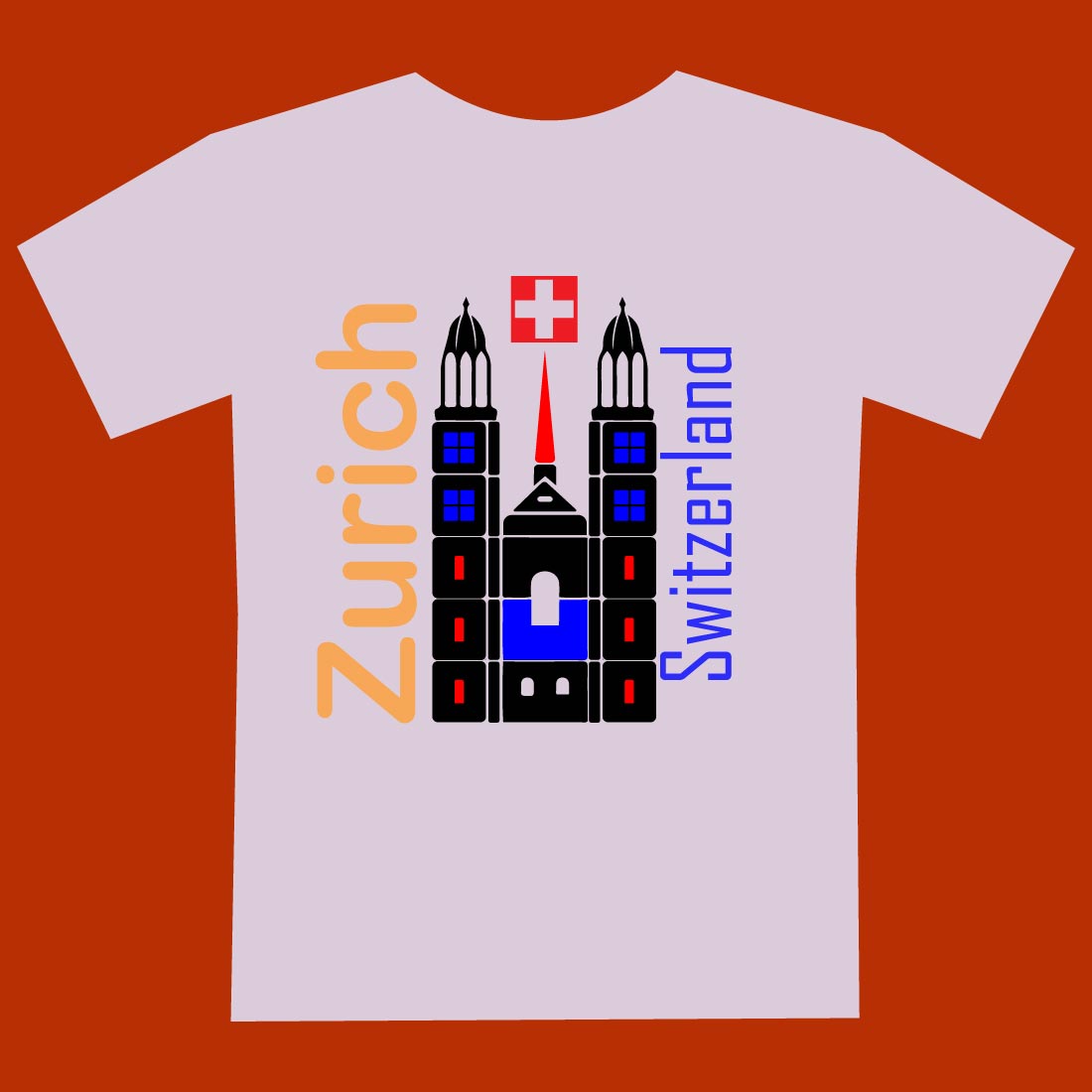 For a festival in Zurich, Switzerland, you might want your T-shirt design to capture the essence of the city and the event preview image.