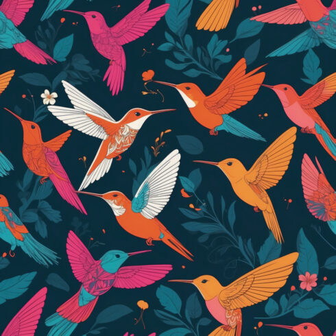 Colibri birds with floral leaves in boho style design bundle cover image.