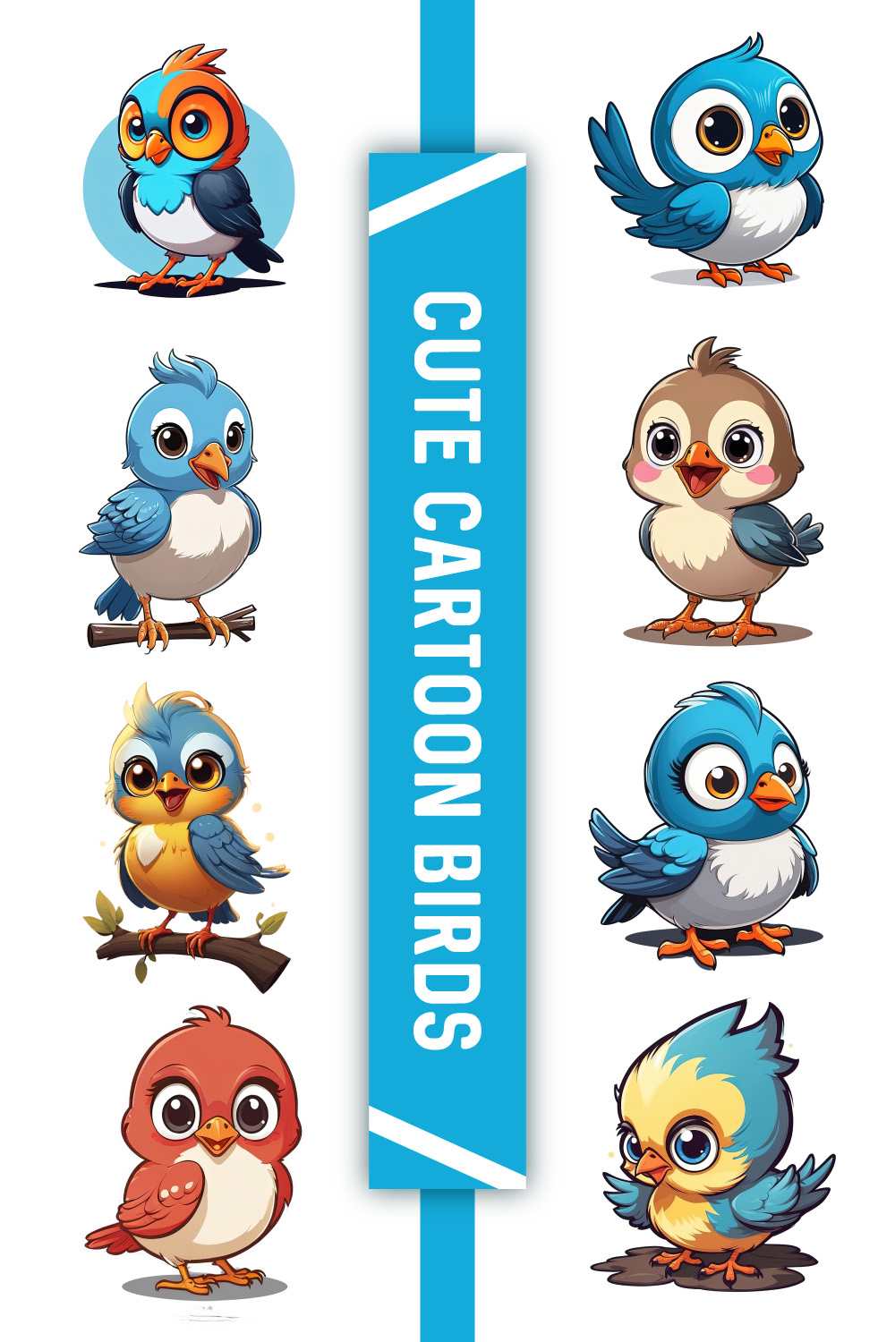 3d cartoon little birds set of 8 different mascots pinterest preview image.